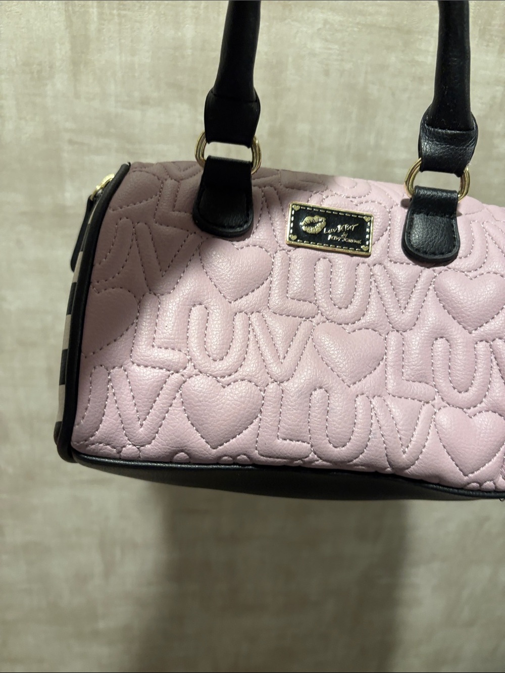 Betsey Johnson LUV Quilted Mini Tote Bag in Light Purple with Black Trim